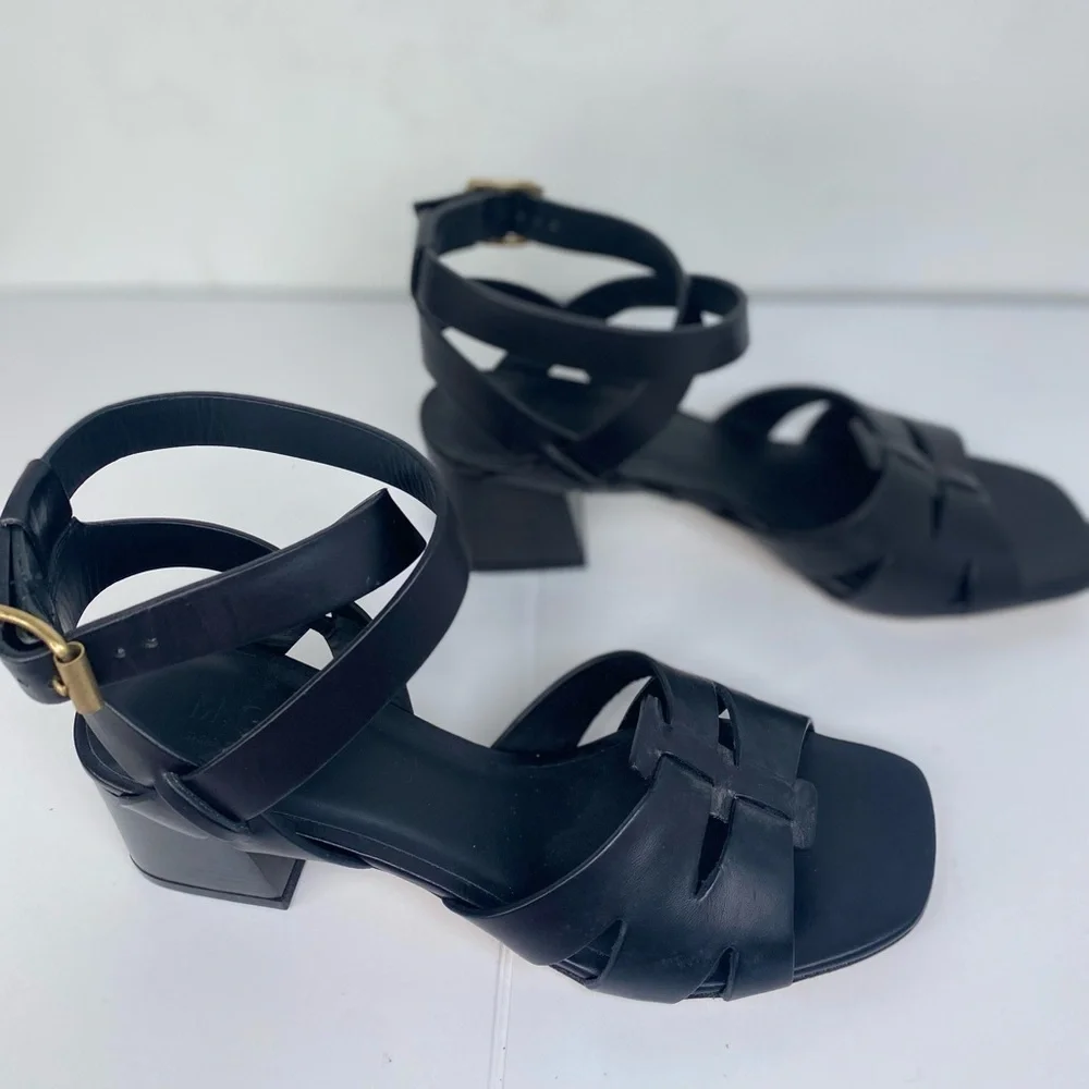 M Gemi Designer Black Women's Luxury Sandals with Gold Buckle Hardware